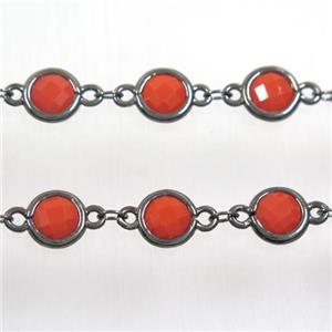copper chain with red Chinese crystal glass, black plated, approx 8mm dia [CHCL163]