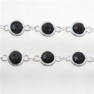 copper chain with black Chinese crystal glass, silver plated, approx 8mm dia [CHCL165]