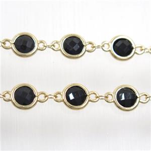 copper chain with black Chinese crystal glass, gold plated, approx 8mm dia [CHCL167]