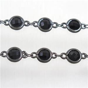 copper chain with black Chinese crystal glass, black plated, approx 8mm dia [CHCL168]