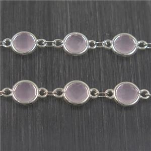 copper chain with pink Chinese crystal glass, silver plated, approx 8mm dia [CHCL170]