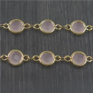 copper chain with pink Chinese crystal glass, gold plated, approx 8mm dia [CHCL172]