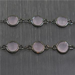 copper chain with pink Chinese crystal glass, black plated, approx 8mm dia [CHCL173]