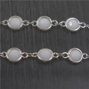 copper chain with white Chinese crystal glass, silver plated, approx 8mm dia [CHCL175]