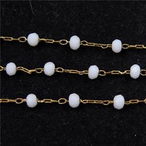 copper chain with white Chinese crystal glass bead, approx 2x3mm bead [CHCL180]