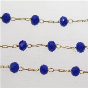 copper chain with blue Chinese crystal glass bead, approx 2x3mm bead [CHCL181]