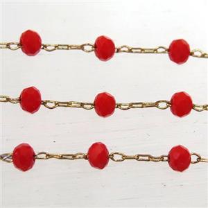 copper chain with red Chinese crystal glass bead, approx 2x3mm bead [CHCL182]
