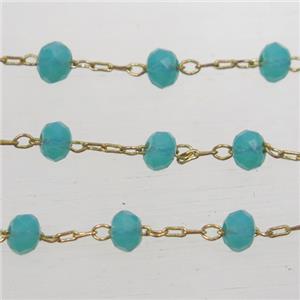 copper chain with green Chinese crystal glass bead, approx 2x3mm bead [CHCL183]