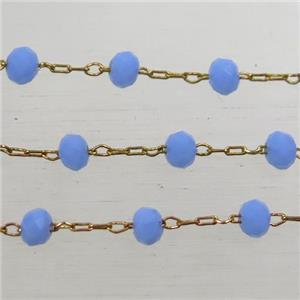 copper chain with blue Chinese crystal glass bead, approx 2x3mm bead [CHCL184]