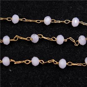 copper chain with pink Chinese crystal glass bead, approx 2x3mm bead [CHCL185]