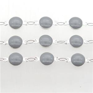 gray Porcelain Glass Chain, silver plated, approx 6.5mm dia [CHCL203]