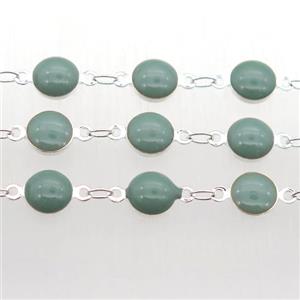 green Porcelain Glass Chain, silver plated, approx 6.5mm dia [CHCL205]