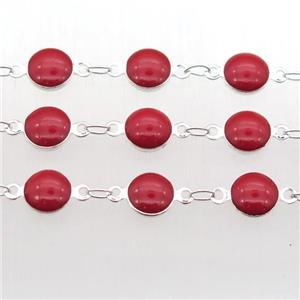 red Porcelain Glass Chain, silver plated, approx 6.5mm dia [CHCL207]
