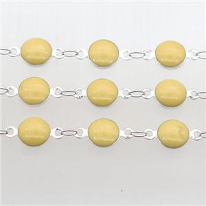yellow Porcelain Glass Chain, silver plated, approx 6.5mm dia [CHCL209]