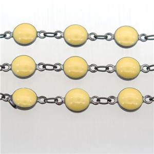 yellow Porcelain Glass Chain, black plated, approx 6.5mm dia [CHCL211]