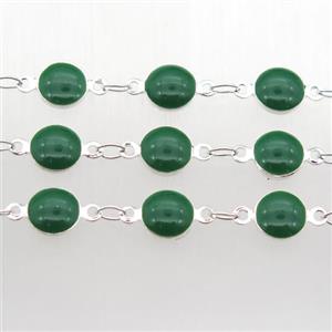 green Porcelain Glass Chain, silver plated, approx 6.5mm dia [CHCL218]