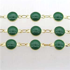 green Porcelain Glass Chain, gold plated, approx 6.5mm dia [CHCL219]