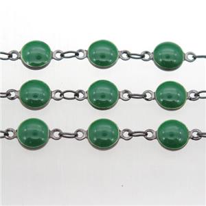 green Porcelain Glass Chain, black plated, approx 6.5mm dia [CHCL220]