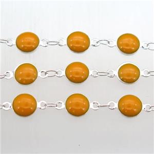 orange Porcelain Glass Chain, silver plated, approx 6.5mm dia [CHCL221]