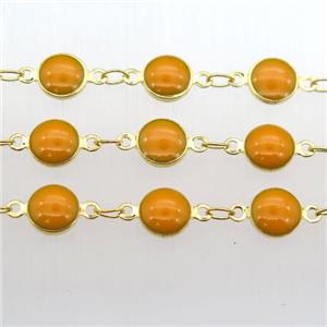 orange Porcelain Glass Chain, gold plated, approx 6.5mm dia [CHCL222]