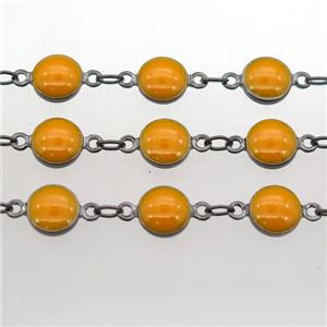 orange Porcelain Glass Chain, black plated, approx 6.5mm dia [CHCL223]