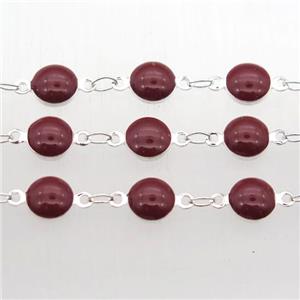 darkred Porcelain Glass Chain, silver plated, approx 6.5mm dia [CHCL224]
