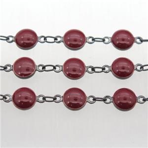 darkred Porcelain Glass Chain, black plated, approx 6.5mm dia [CHCL226]