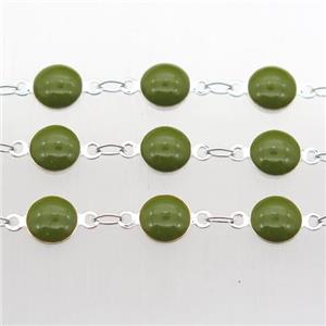 olive Porcelain Glass Chain, silver plated, approx 6.5mm dia [CHCL227]