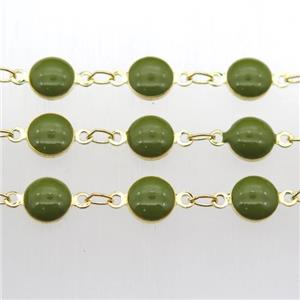 olive Porcelain Glass Chain, gold plated, approx 6.5mm dia [CHCL228]