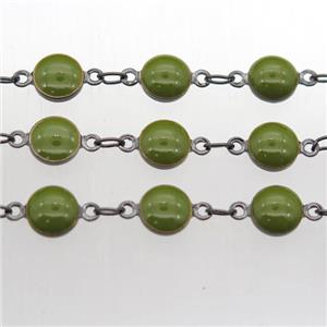 olive Porcelain Glass Chain, black plated, approx 6.5mm dia [CHCL229]