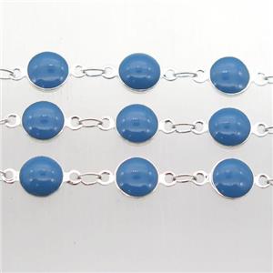 blue Porcelain Glass Chain, silver plated, approx 6.5mm dia [CHCL230]