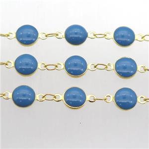 blue Porcelain Glass Chain, gold plated, approx 6.5mm dia [CHCL231]