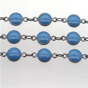 blue Porcelain Glass Chain, black plated, approx 6.5mm dia [CHCL232]