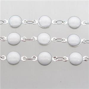 white Porcelain Glass Chain, silver plated, approx 6.5mm dia [CHCL233]