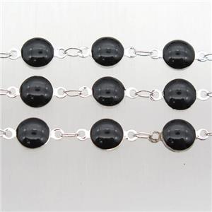 black Porcelain Glass Chain, silver plated, approx 6.5mm dia [CHCL235]