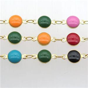 Porcelain Glass Chain, circle, gold plated, mix color, approx 6.5mm dia [CHCL236]