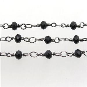 copper chain with black crystal glass, black plated, approx 4mm [CHCL247]