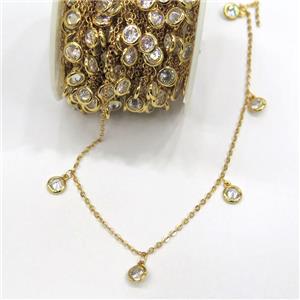copper chain with zircon, gold plated, approx 5mm dia [CHCL249-5MM]
