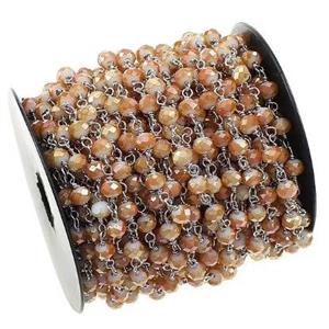 copper chain with champagne crystal glass, platinum plated, approx 4mm dia [CHCL255]