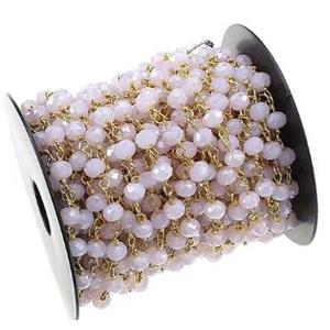 copper chain with pink crystal glass, gold plated, approx 4mm dia [CHCL257]