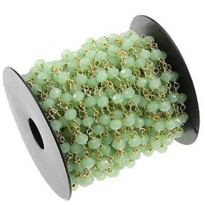 copper chain with lt.green crystal glass, gold plated, approx 4mm dia [CHCL258]