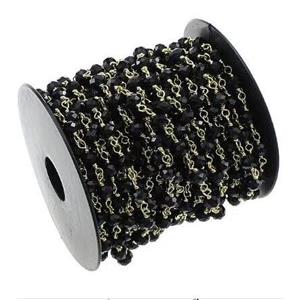 copper chain with black crystal glass, platinum plated, approx 4mm dia [CHCL259]