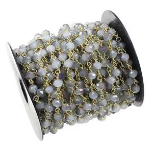 copper chain with gray crystal glass, gold plated, approx 4mm dia [CHCL260]