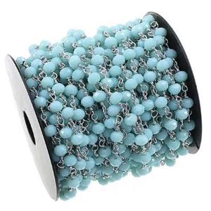 copper chain with blueturq crystal glass, platinum plated, approx 4mm dia [CHCL261]