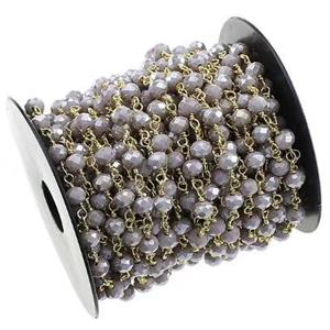 copper chain with purple crystal glass, gold plated, approx 4mm dia [CHCL262]