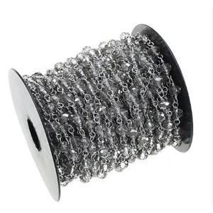 copper chain with gray crystal glass, platinum plated, approx 4mm dia [CHCL263]