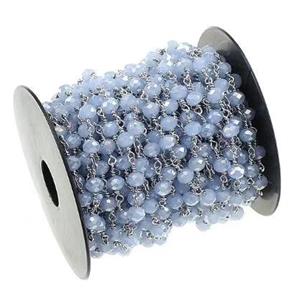 copper chain with blue crystal glass, platinum plated, approx 4mm dia [CHCL264]