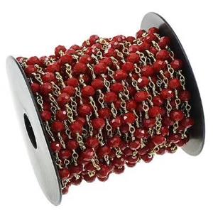 copper chain with red crystal glass, gold plated, approx 4mm dia [CHCL265]