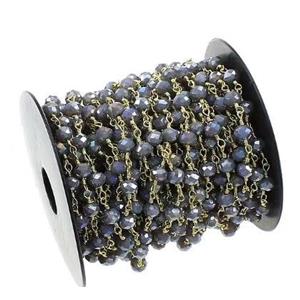 copper chain with blue crystal glass, gold plated, approx 4mm dia [CHCL267]