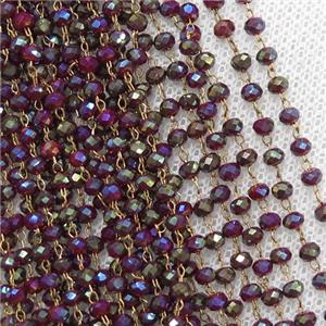 raw brass chain with crystal glass, approx 2x3mm [CHCL268]